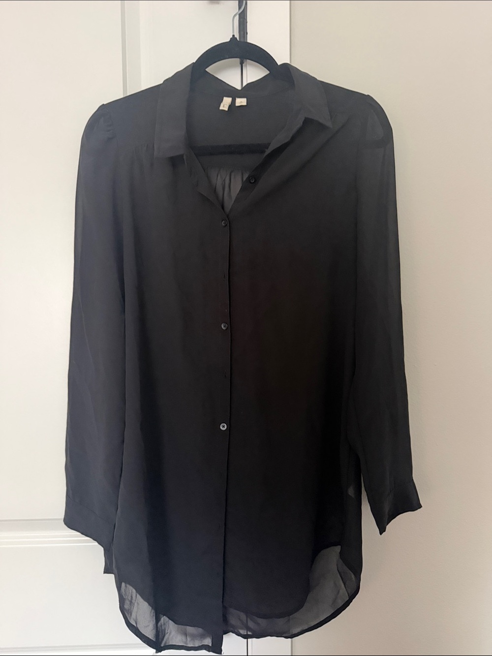 Frenchi Black Sheer Button-Front Dress Shirt